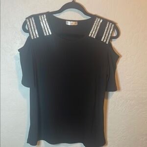 Black Cut Out Embellished Blouse